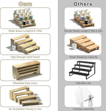 4 Set Large Wooden Tiered Riser Display Stands for Vendor Events,Stackable Perfume Organizer Cologne Stand for Men Women,Wooden Cupcake Dessert Stand,Wood Dessert Table Display Set,Food Display Risers for Party（12-11.2-10.4-9.6IN）