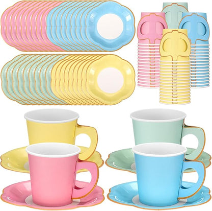 Umigy 60 Sets Pastel Tea Party Decorations 6.5 oz Paper Teacups & Saucer Set by Umigy