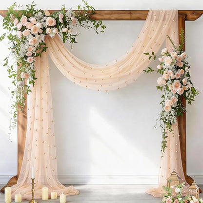 Pearl Table Runner Gauze Sheer 19FT Wedding Draping Fabric Decor | Peach Summer by Socomi