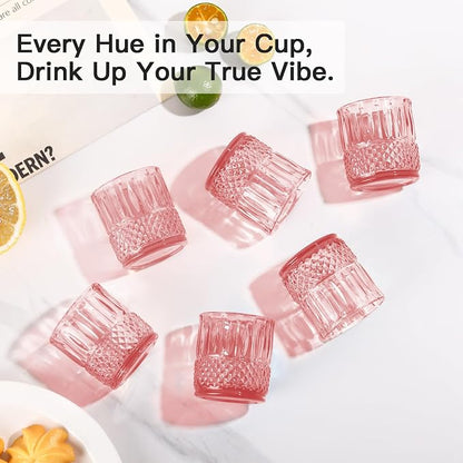 JOVGANK Mini Pink Shot Glasses Set of 6 – 1.5oz Small Vintage Fancy Ribbed - Image 5