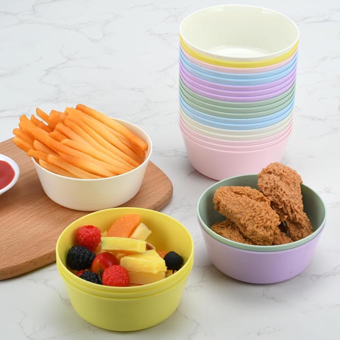 24-Pack Plastic Bowls 10 oz, Microwave & Dishwasher Safe, 6 Vibrant Colors - Image 5