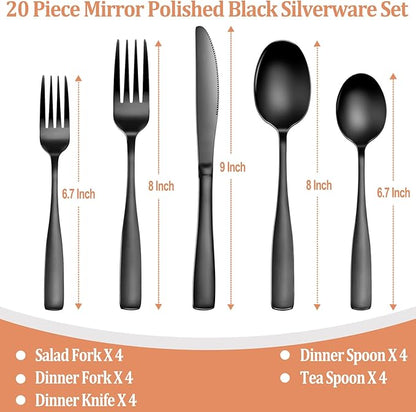 20 Pcs Black Silverware Set, Food-Grade Stainless Steel Flatware Set - Image 2