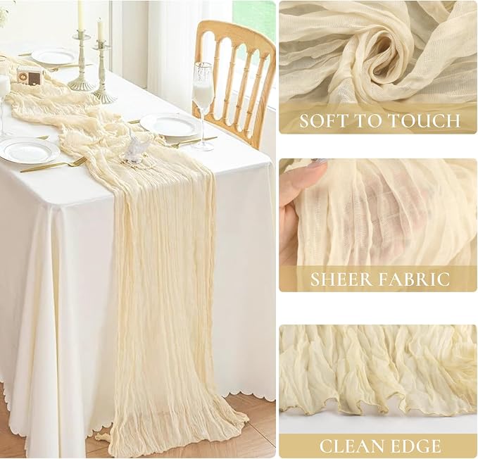 6 Pack Cream Beige Cheesecloth Table Runner 35x120 inch, Boho Semi Sheer Cheese - Image 3