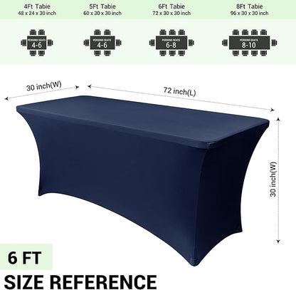 Obstal 6 Pack Stretch Spandex Table Covers for 6 Foot Tables - 6 FT Universal Rectangular Fitted Tablecloth Protector for Wedding, Banquet, Party (Navy, 72 Length x 30 Width x 30 Height Inches)