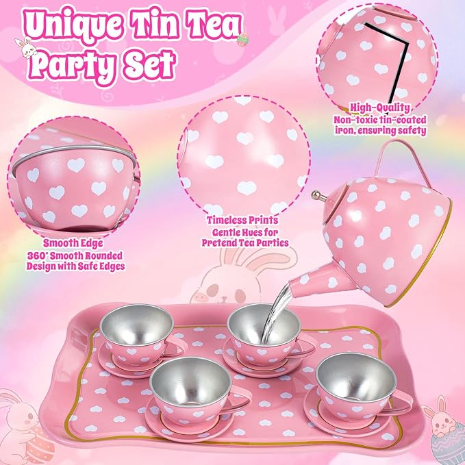 Hohosunlar Tea Party Set for Little Girls, Kids Tea Set for Toddler 3-5 6-8 | - Image 4