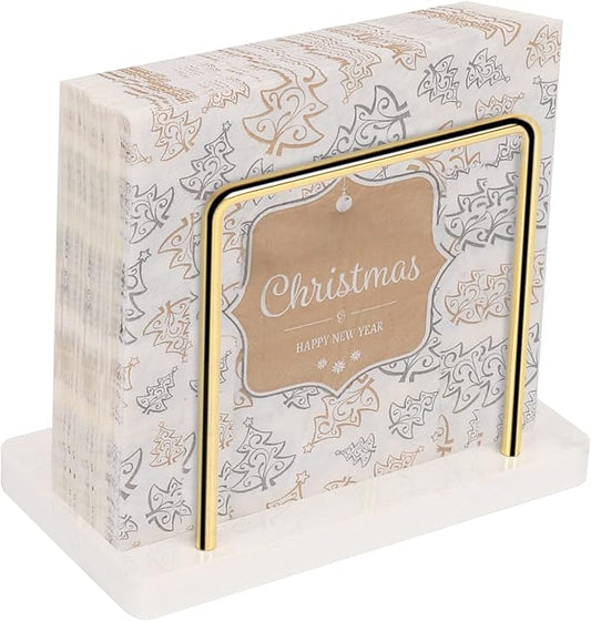 Livabber Napkin Holder, Metal Napkin Storage Modern Freestanding Tissue Paper Dispenser for Table Kitchen Countertop (Marble Base, Gold)