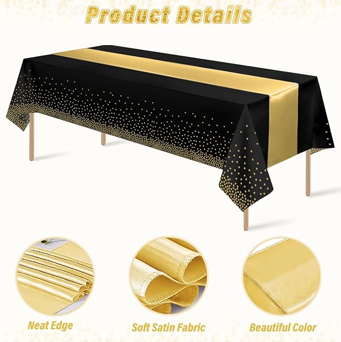 24 Pack Black and Gold Tablecloth and Table Runner Set Party Decorations - Image 3
