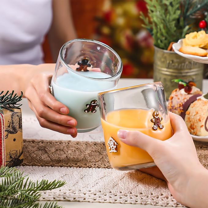 Skylety 2 Pcs Christmas Icon Juice Glass - 14 oz Gingerbread Man Stemless - Image 4