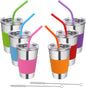 Kids Tumbler with Lids and Straws, 16oz Stainless Steel Cups with Colorful Sleeves, Unbreakable Smoothie Drinking Water Mug, Apply for Adults & Children