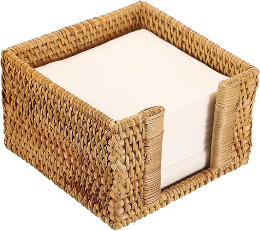 Sumnacon Napkin Holder,Square Rattan Napkin Holder Table Wicker Countertop,Cocktail Napkin Holders for Kitchen Dining Table Counter Natural Napkin Basket for Picnic Wedding Party