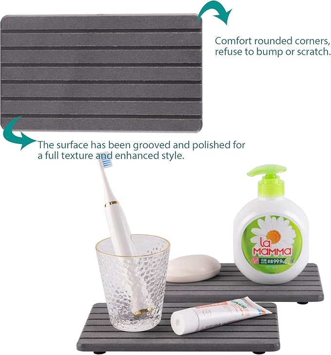 2 PCS Water Absorbent Diatomite Coasters (9.5" x 5.5"), Grooved Design, Water Absorbing Stone Used for Hand Soaps & Plants & toiletries in The Modern Home