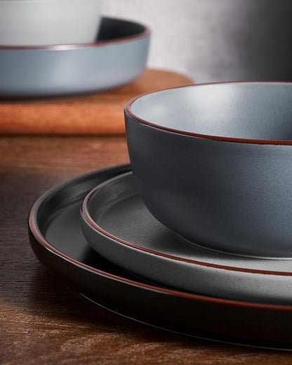 Famiware Mercury 16-Piece Stoneware Plates and Bowls, Warm Hand-Painted Rims - Image 4