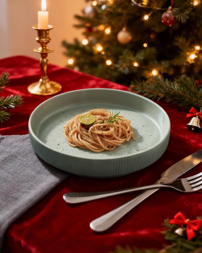 famiware Star 8.25" Pasta Bowls Set of 4, Bowl Plates, Light Green | Microwave - Image 3
