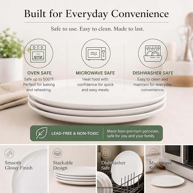 Serving Platters Set of 4, 12 Inch White Ceramic Serving Plates, Round Platters - Image 8
