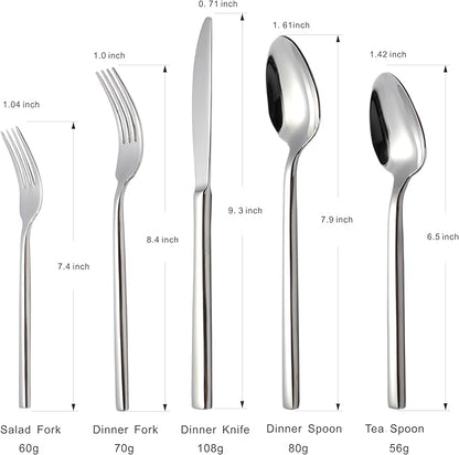 Silverware Set for 4,20 Pieces Forged Stainless Steel Flatware Set Cutlery Set,Heavy Duty and Modern Desgin,Fancy Tableware Cutlery Set for Home,Restaurant,Mirror Polished,Dishwasher Safe