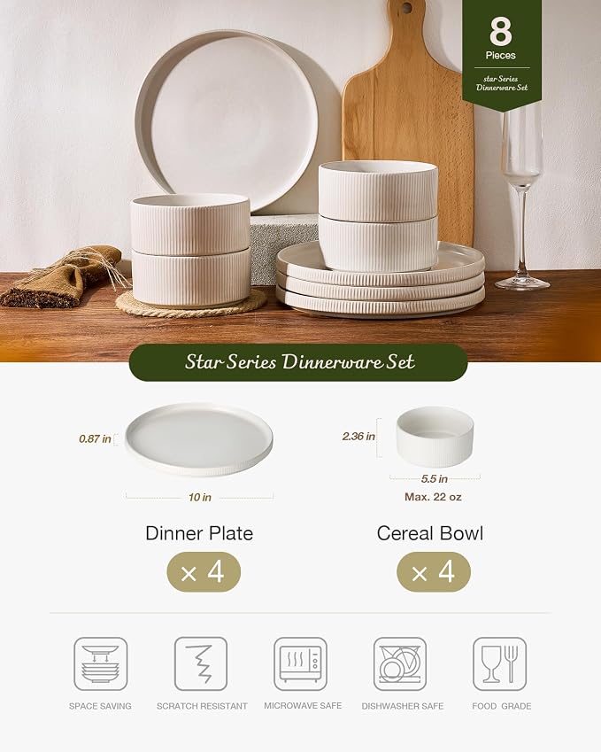Famiware Star Stoneware Dinnerware Sets, 8-Piece Dishes - Image 2