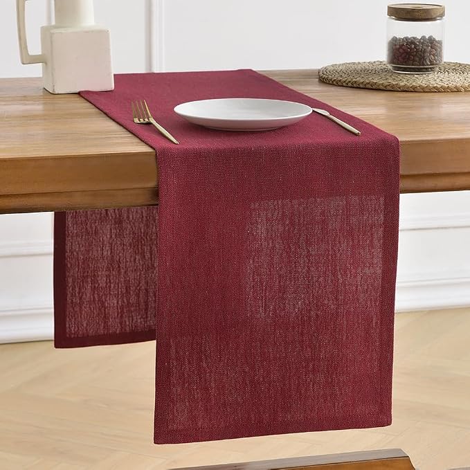 Wracra Linen Table Runner, Burlap Red Table Runners 90 Inches Long | Rich Woven by Wracra
