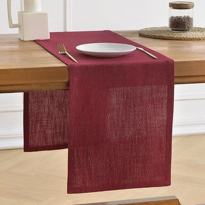Wracra Linen Table Runner, Burlap Red Table Runners 90 Inches Long | Rich Woven by Wracra