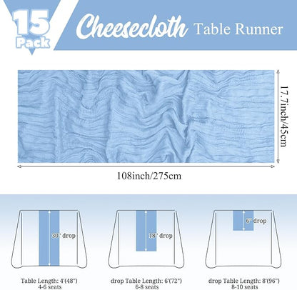15 Pack Light Blue Table Runner 17 x 108inch Cheesecloth Table Runner Boho - Image 2