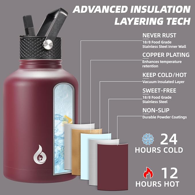 BJPKPK 50oz Large Insulated Water Bottle, Stainless Steel Water Jug | - Image 2