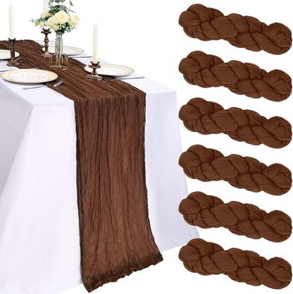 6 Pack 10Ft Brown Cheesecloth Table Runner 23 x 120 Inch | Gauze Rustic Boho by CKIKU