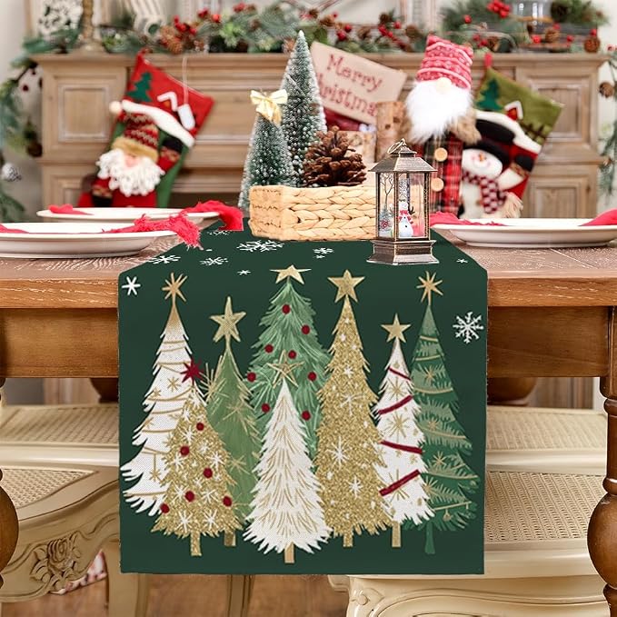 Christmas Table Runner 13x60 Inch, Xmas Trees Snowflakes Holiday Decorative - Image 7