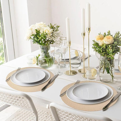 Set of 4 Faux Leather Gold Round Placemats and Coasters, Coffee Mats Kitchen Table Mats, Waterproof, Easy to Clean for Kitchen Dining Round Table