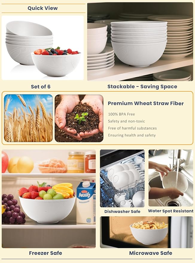 Wheat Straw Bowls with Unique Texture Design, 40 OZ Salad Bowls - Image 4