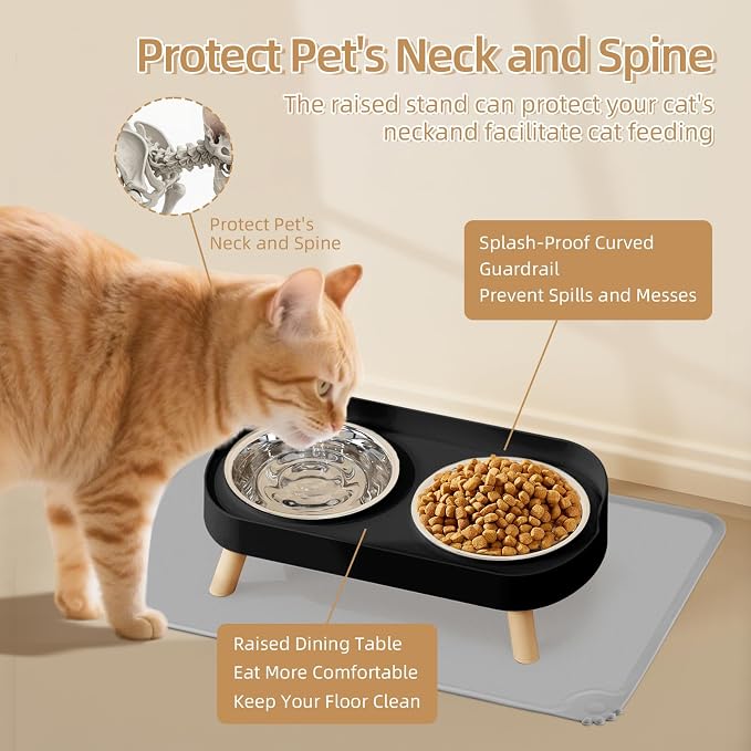 Elevated Cat Bowl with Food Mat, Raised Cat Food and Water Bowl Set - Image 4