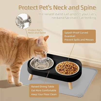 Elevated Cat Bowl with Food Mat, Raised Cat Food and Water Bowl Set - Image 4