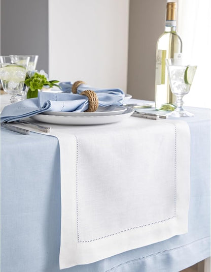 Solino Home 100% Linen Table Runner White, Classic Hemstitch 14 x 156 in | - Image 2