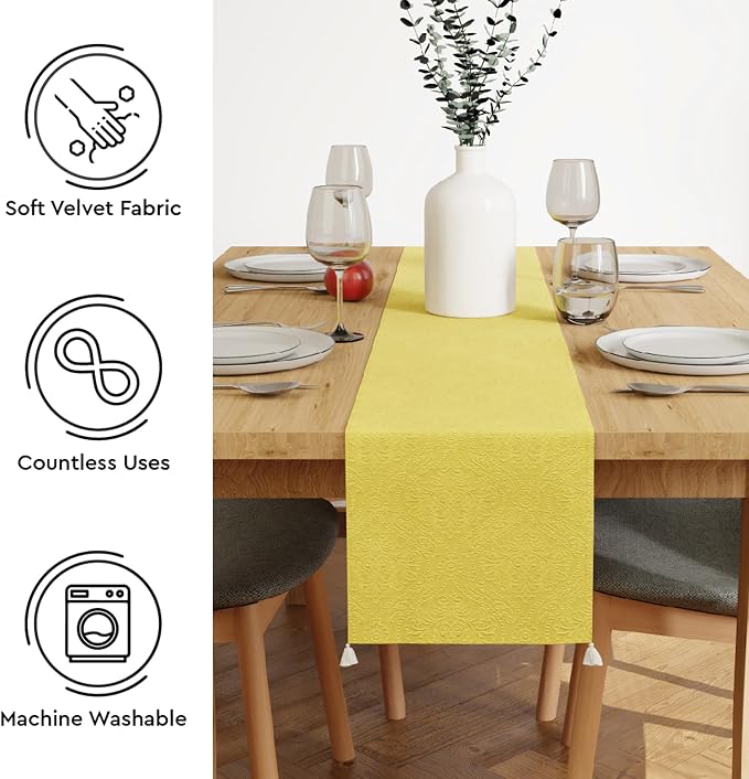 Encasa XO Table Runner, Embossed Velvet, Elegant 13"x72" | Pale Lime, 175 GSM - Image 4