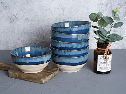 Bosmarlin Small Ceramic Dessert Bowls, 16 Oz, Set of 6, Dishwasher and Microwave Safe, For Cereal, Ice Cream, Soup, Salad, Rice (Deep blue, 16 Oz)
