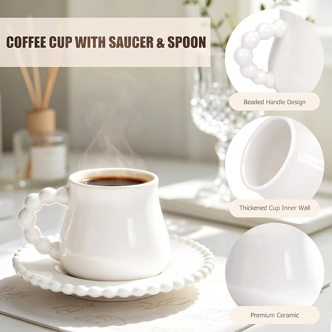 8 Ounce Cappuccino Cups Set of 6, Ceramic Coffee Cups - Image 3