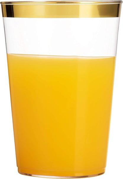 Munfix Gold Plastic Cups - 16 Oz Clear Tumblers with Gold Rim - Elegant Disposable Wedding & Party Cups