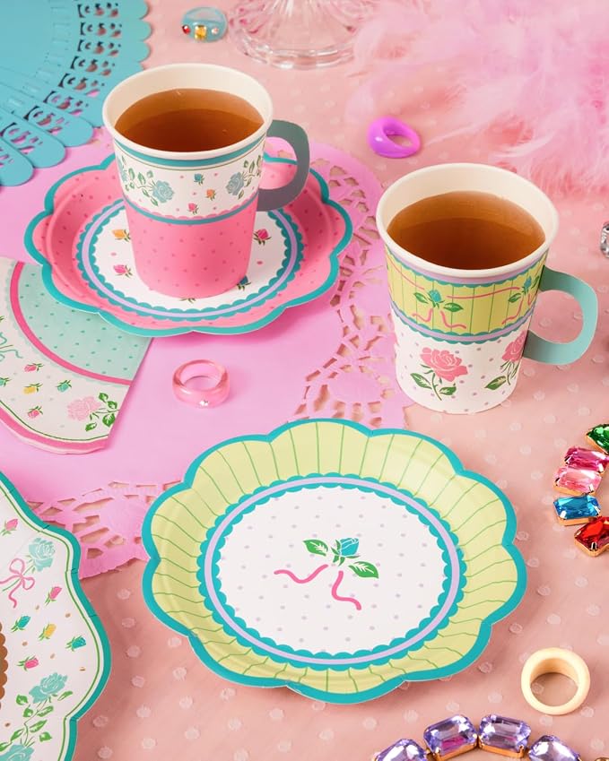 xo, Fetti 32 Tea Party 9oz Cups and Saucers Set | Garden Birthday Decor | Piece - Image 6