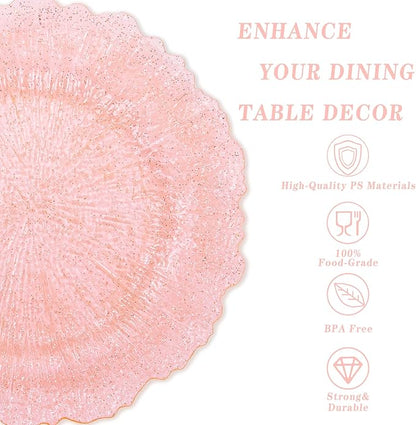 U-QE 60PCS Pink Plates for Party - Pink Valentines Plates Disposable Heavy Duty - Clear Pink Plastic Plates for Valentine's Day Including 30 Plastic Dinner Plates 10" & 30 Plastic Dessert Plates 7"
