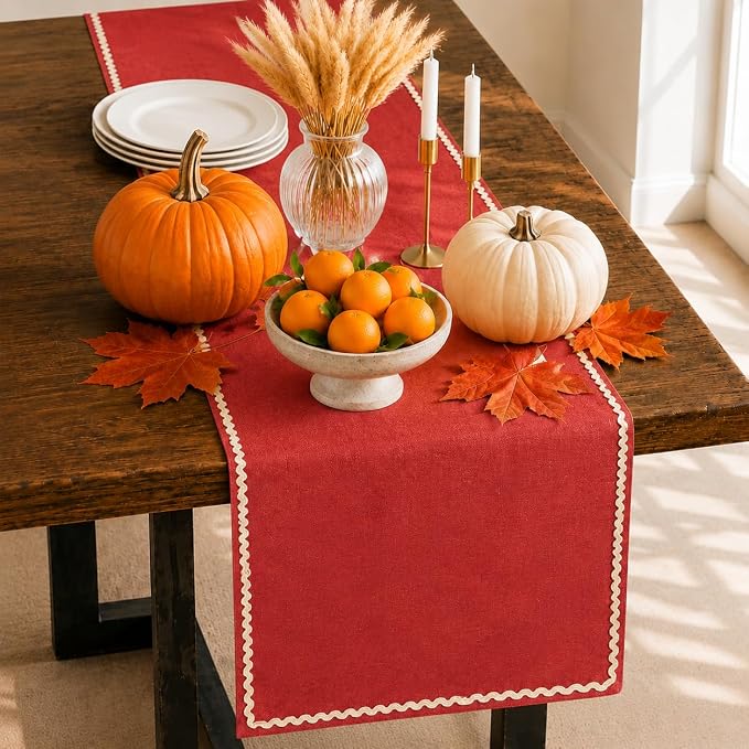 Folkulture Fall Table Runner 108 Inches Long | Burnt Orange Rick Rack | Table by FOLKULTURE