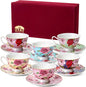 BTaT- Floral Tea Cups and Saucers, 8 oz, Fine Porcelain Teacup Set by BrewToATea
