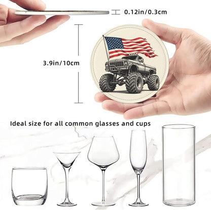 Patriotic Monster Truck Flag Art Leather Coasters Set of 6 - Image 5