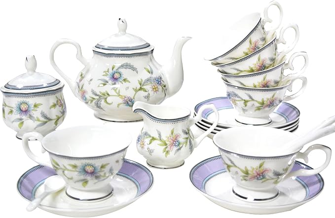 Bone China Tea Set, 21-Pieces Porcelain Tea Set by LEPOTOCLO