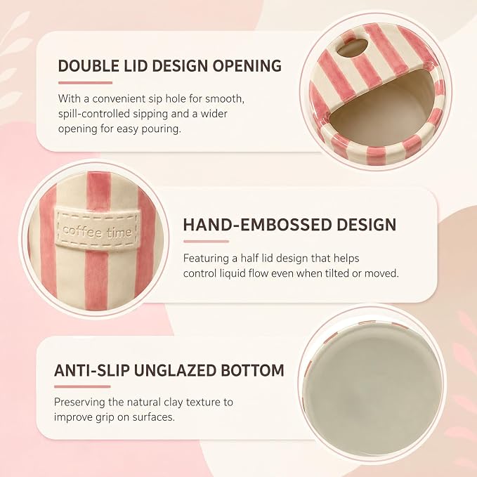 Ceramic Coffee Mug with Sip Hole, 12oz Striped Ceramic To Go Coffee Cup - Image 9