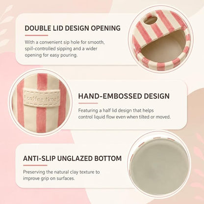 Ceramic Coffee Mug with Sip Hole, 12oz Striped Ceramic To Go Coffee Cup - Image 9
