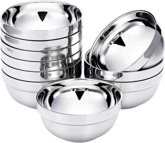 10 Pack Stainless Steel Bowls Double-walled Insulated Soup Bowls Multipurpose Rice Ice Cream Kids Snacks
