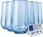 Blue Drinking Glasses Set of 6 | 16 oz Blue Glass Cups | Highball Drinkware by Biandeco