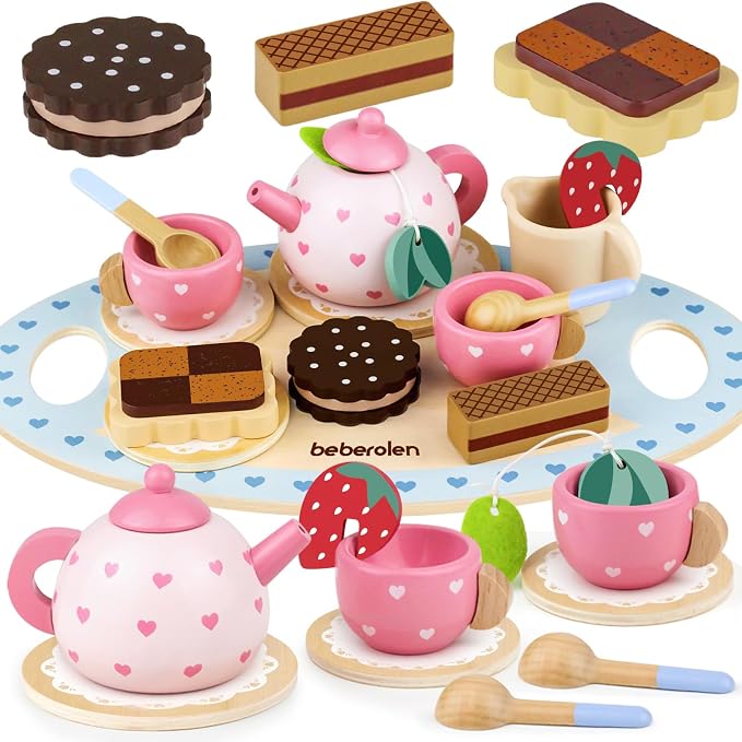 Wooden Tea Set for Little Girls Birthday Gift 3 4 5 Year Old Princess Toys | by Beberolen