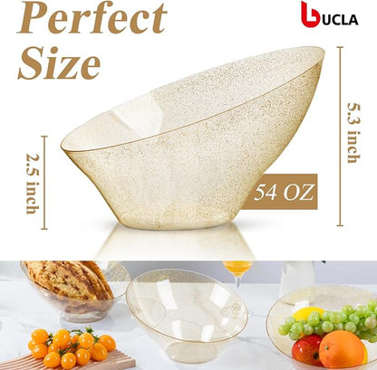 bUCLA 12 Pack Gold Glitter Plastic Serving Bowls - 54 OZ Angled Serving Bowls - Image 2