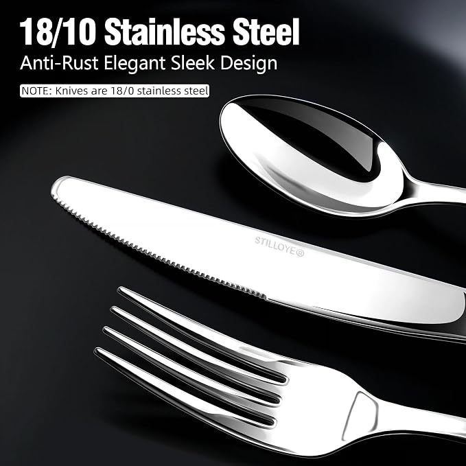 18/10 Silverware Set for 8, 40 Piece Stainless Steel Flatware Set Cutlery | - Image 3