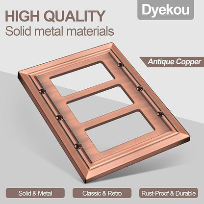 Metal Wall Plate for Electrical Outlets, Decorative Antique Copper Switch Plates Outlet Cover, Light Switch Cover Plate, 3-Gang Wall Plates (Triple Decoretor, 1 Pack)