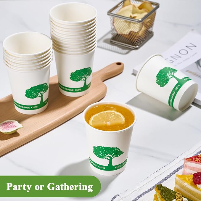 Vplus 400 Pack Compostable Paper Cups, 8 oz Paper Coffee Cups | Biodegradable - Image 5